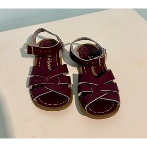 Salt Water Sandals Kids Size 9 Burgundy Leather Criss Cross Adjustable Straps